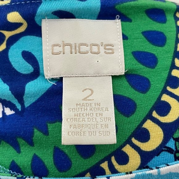 Chico’s 2 bell sleeve top paisley print blue green - Picture 7 of 9